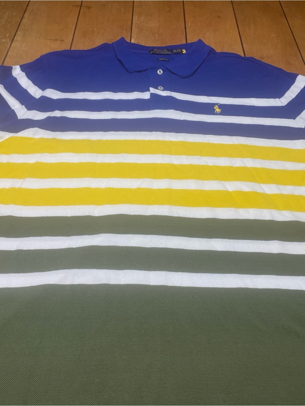 Polo Ralph Lauren Blue, Yellow, White & Olive Green Striped Polo Shirt Size XXL